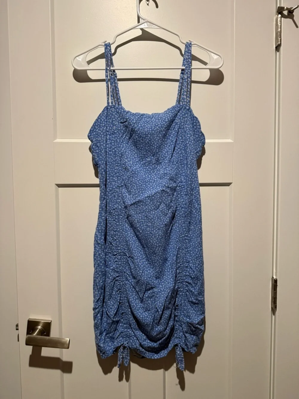Blue Floral Ruched Mini Dress - Picture 2 of 3